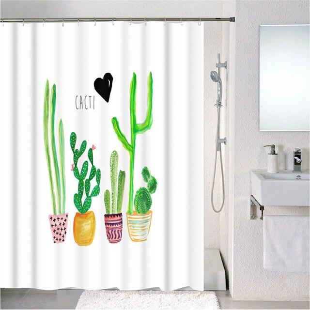 Forest Nordic Style Shower Curtains Set With Hooks Green Tropical Plants Leaf Cactus Bathroom Polyester Waterproof  Frabic-10