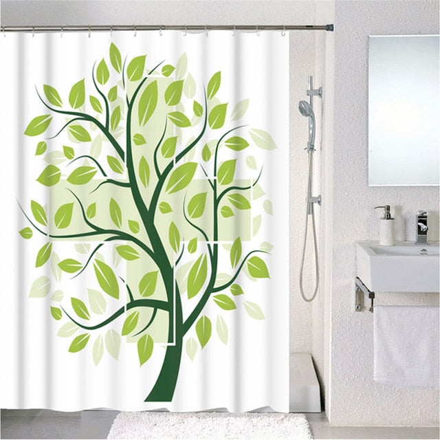 Forest Nordic Style Shower Curtains Set With Hooks Green Tropical Plants Leaf Cactus Bathroom Polyester Waterproof  Frabic-11