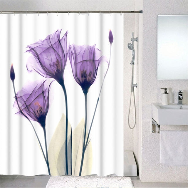 Forest Nordic Style Shower Curtains Set With Hooks Green Tropical Plants Leaf Cactus Bathroom Polyester Waterproof  Frabic-13