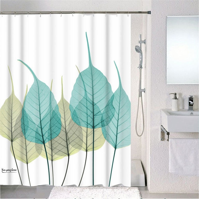 Forest Nordic Style Shower Curtains Set With Hooks Green Tropical Plants Leaf Cactus Bathroom Polyester Waterproof  Frabic-15