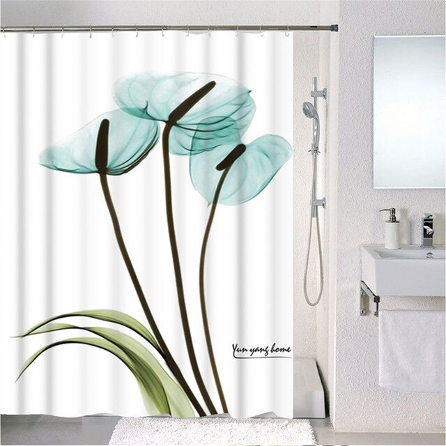 Forest Nordic Style Shower Curtains Set With Hooks Green Tropical Plants Leaf Cactus Bathroom Polyester Waterproof  Frabic-16