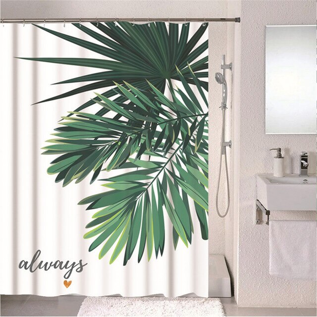 Forest Nordic Style Shower Curtains Set With Hooks Green Tropical Plants Leaf Cactus Bathroom Polyester Waterproof  Frabic-17