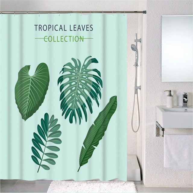 Forest Nordic Style Shower Curtains Set With Hooks Green Tropical Plants Leaf Cactus Bathroom Polyester Waterproof  Frabic-18