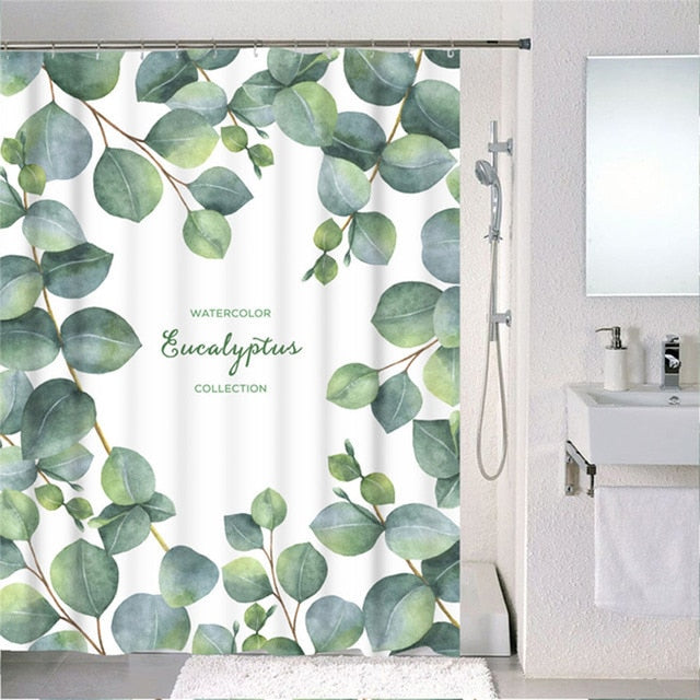 Forest Nordic Style Shower Curtains Set With Hooks Green Tropical Plants Leaf Cactus Bathroom Polyester Waterproof  Frabic-5