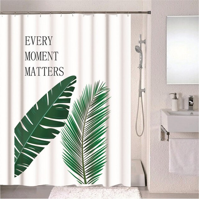 Forest Nordic Style Shower Curtains Set With Hooks Green Tropical Plants Leaf Cactus Bathroom Polyester Waterproof  Frabic-4