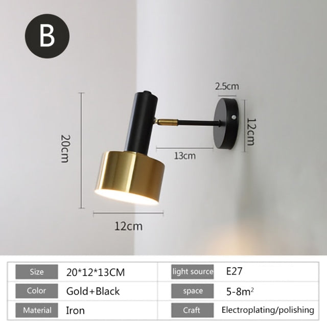 Nordic modern wall lamp E27 LED 110V 220V sconce light gold black indoor home kitchen bedroom living room decoration illumine-3