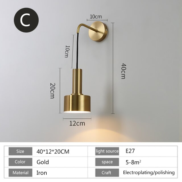 Nordic modern wall lamp E27 LED 110V 220V sconce light gold black indoor home kitchen bedroom living room decoration illumine-2