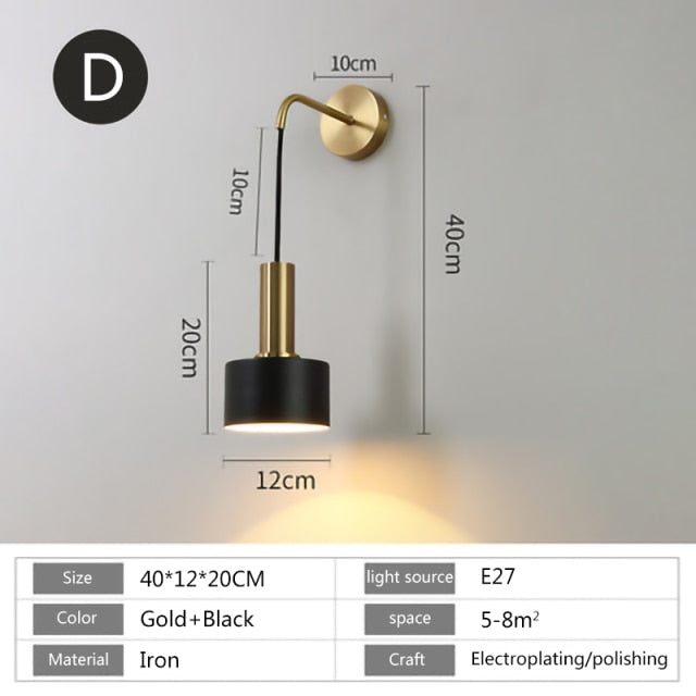 Nordic modern wall lamp E27 LED 110V 220V sconce light gold black indoor home kitchen bedroom living room decoration illumine-1