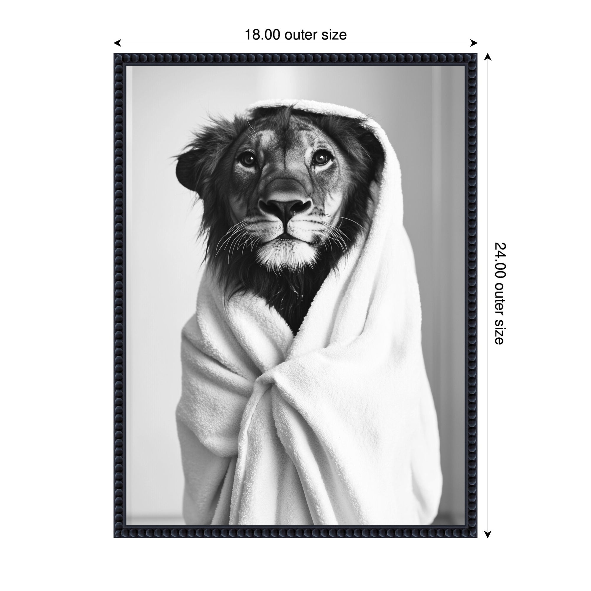 Sylvie Lioness Bathroom Art Towel Robe Black and White Framed Canvas by The Creative Bunch Studio