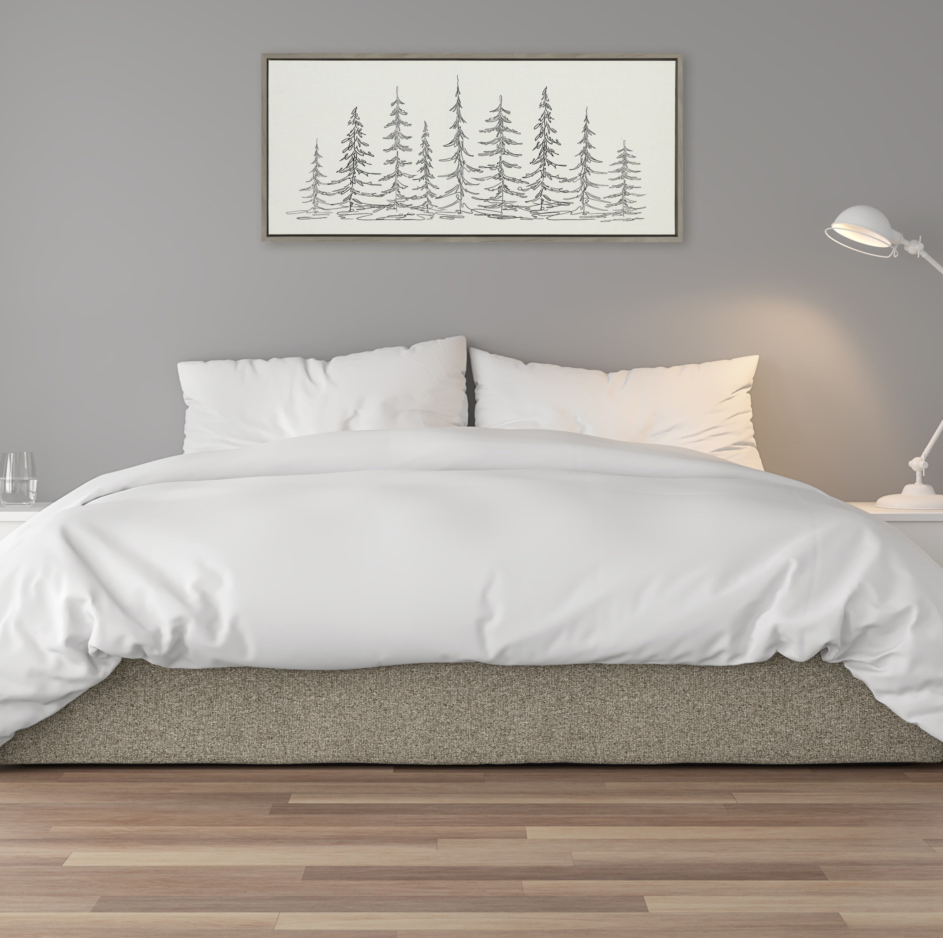 Sylvie Minimalist Evergreen Trees Sketch Framed Canvas by The Creative Bunch Studio