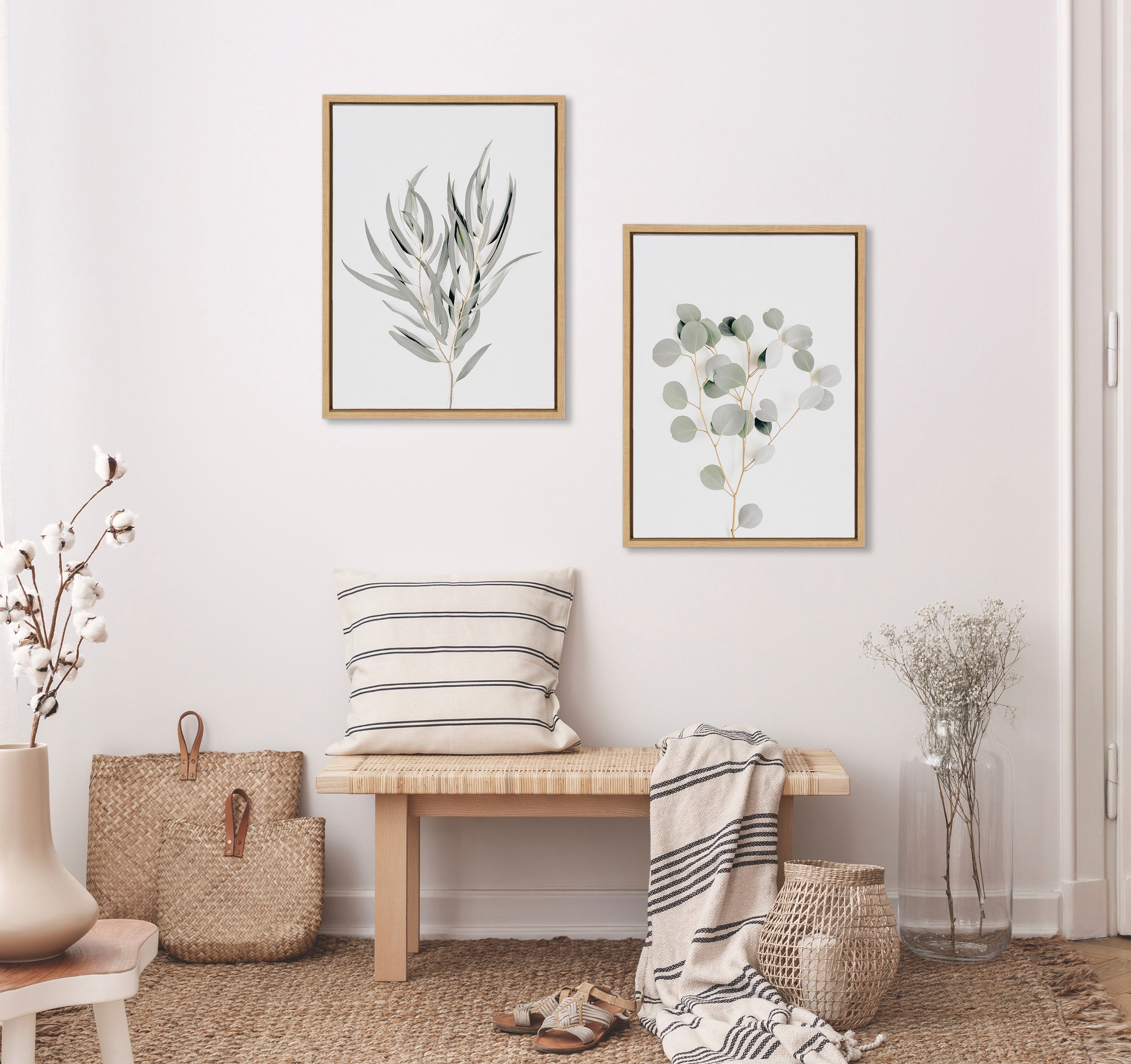 Sylvie Neutral Botanical 1 and 2 Framed Canvas Set by The Creative Bunch Studio