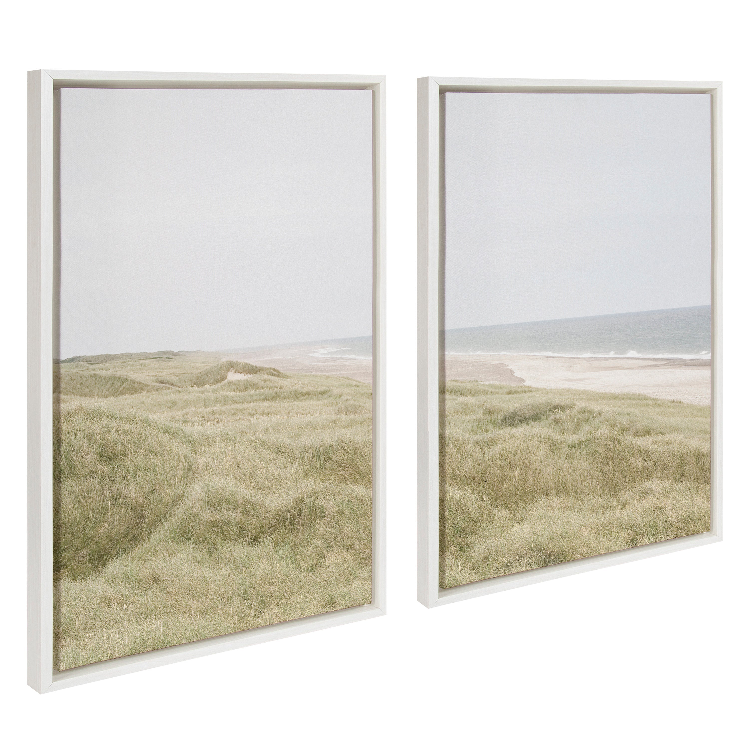 Sylvie Peaceful and Serene Coastal Landscape Left and Right Framed Canvas Art Set by The Creative Bunch Studio