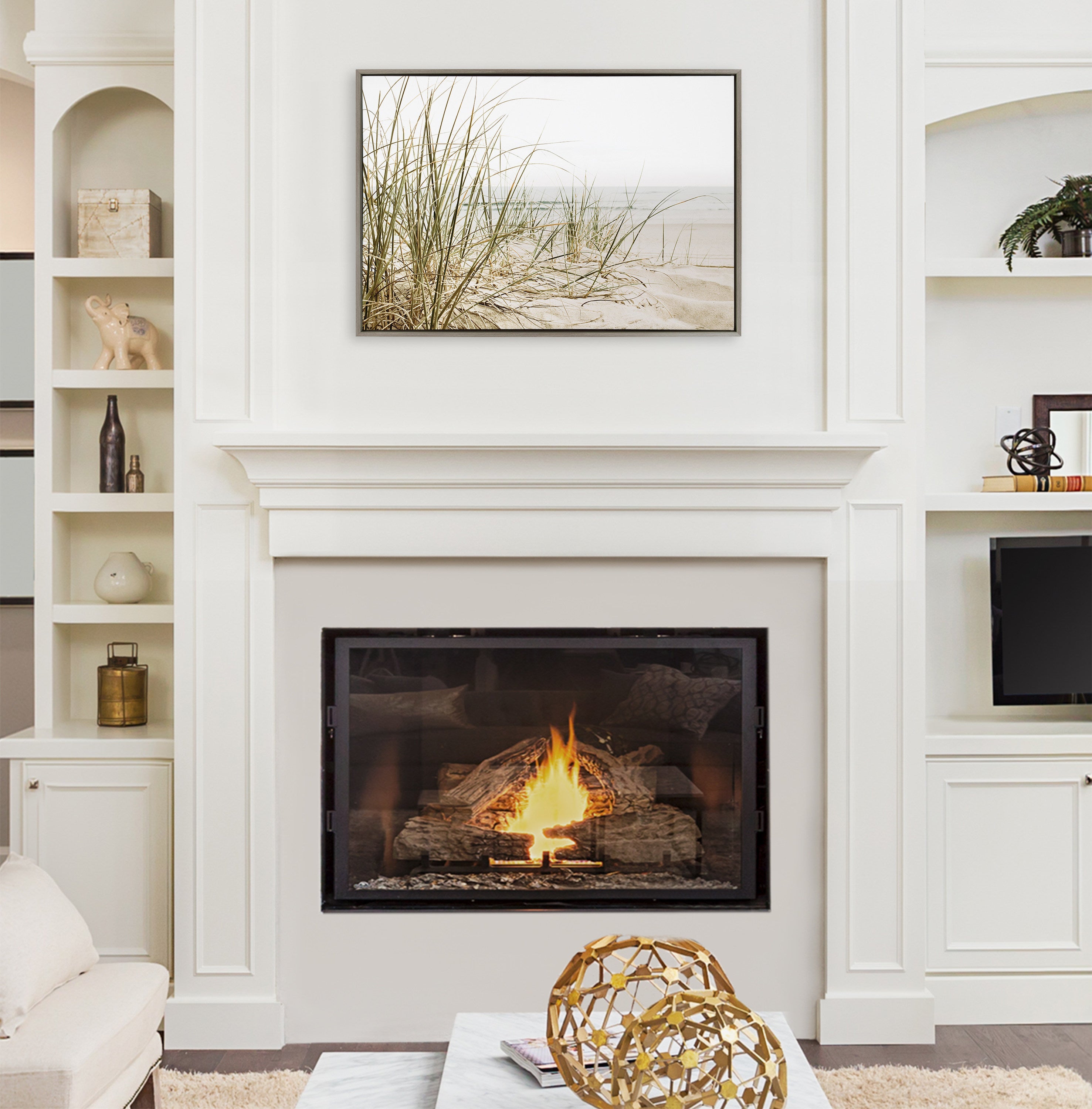 Sylvie Calming Beach Grass Framed Canvas by The Creative Bunch Studio