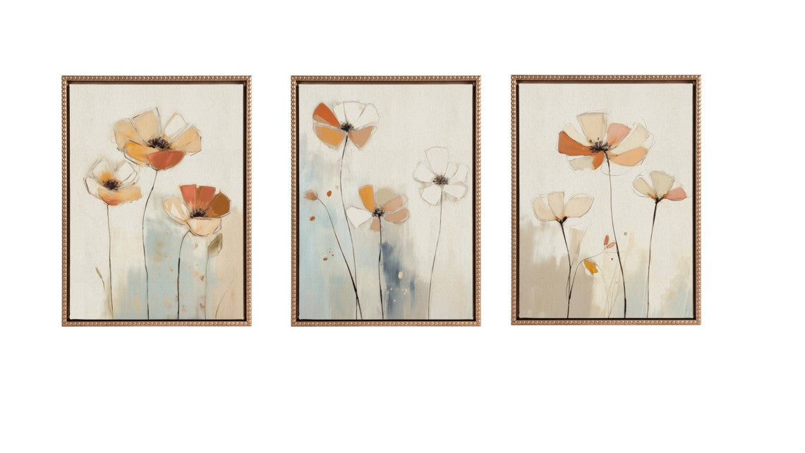 Sylvie Neutral Blue Elegant Country Wildflowers Framed Canvas Art Set by The Creative Bunch Studio