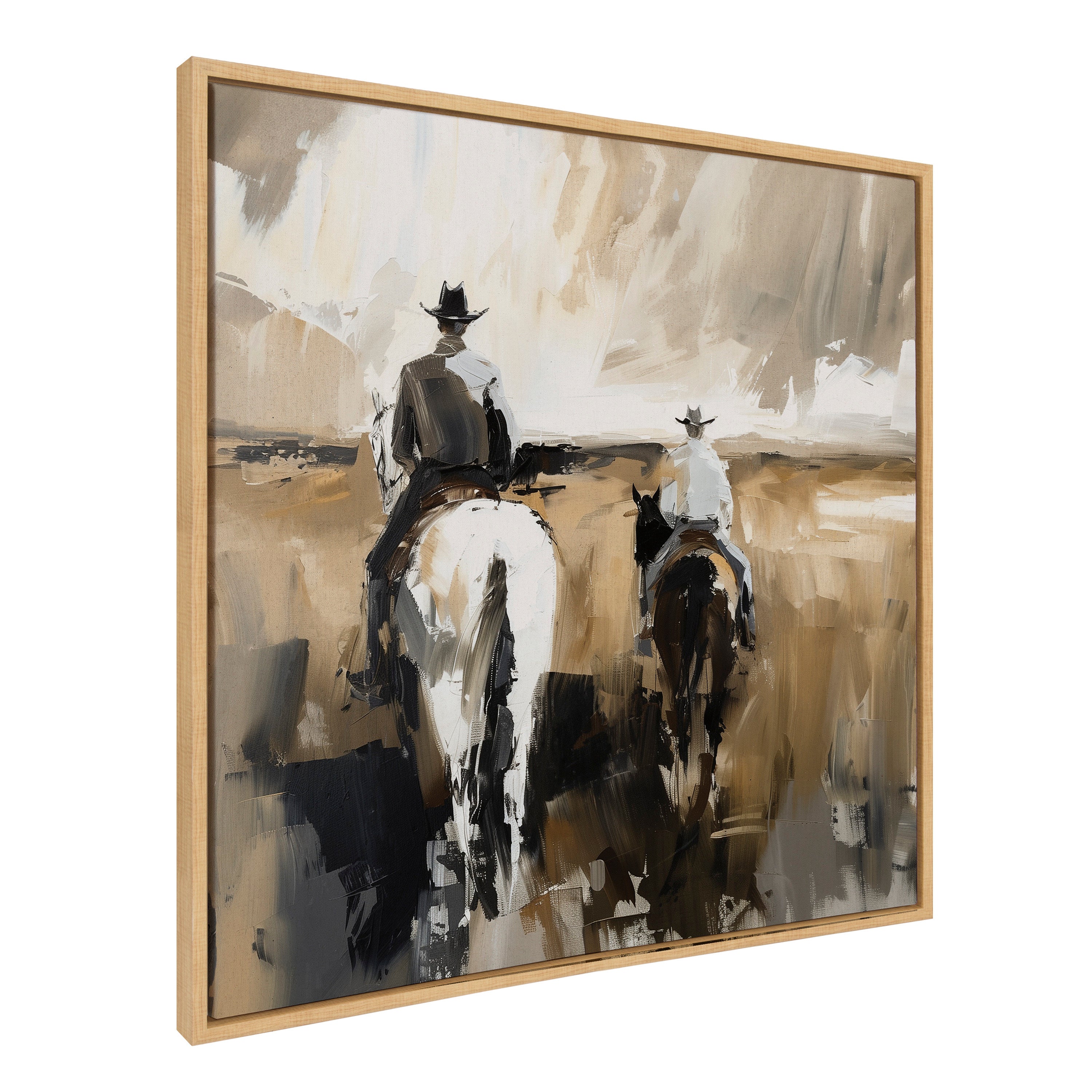 Sylvie Western Cowboy Horseback Ranch Abstract Neutral 2 Framed Canvas by The Creative Bunch Studio