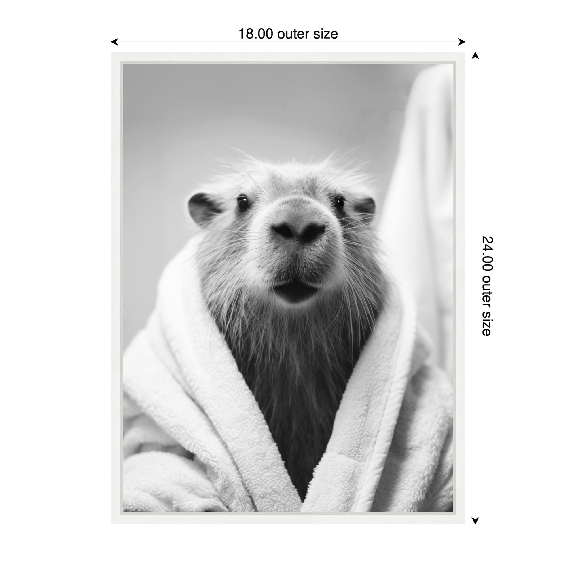 Sylvie Capybara Bathroom Art Towel Robe Black and White Framed Canvas by The Creative Bunch Studio