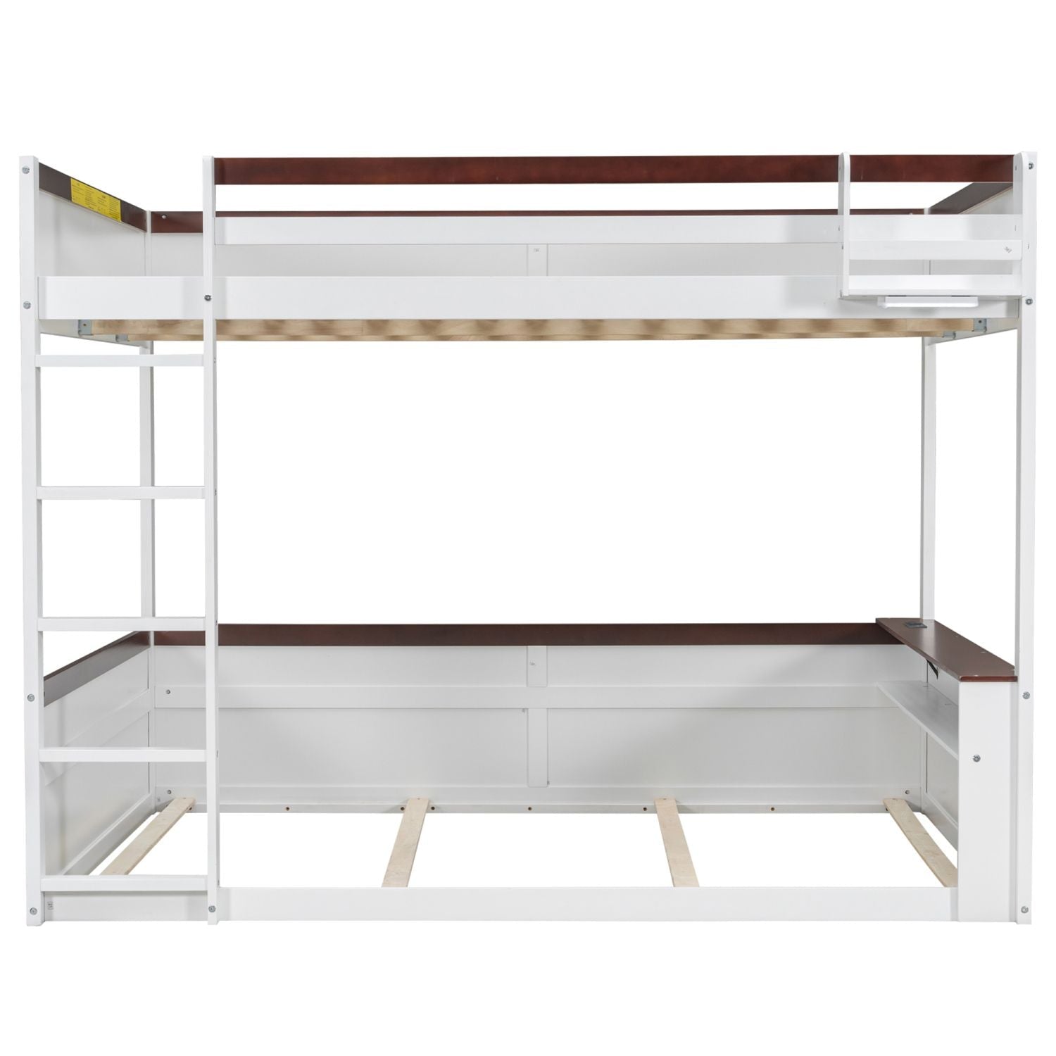 Queen Over Queen Wooden Bunk Bed with Built-in Shelves, Storage Box, LED Light, and USB Charging Station White | Just Better Bunk Beds