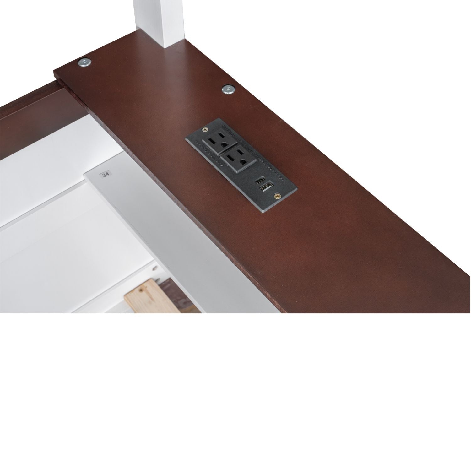 Queen Over Queen Wooden Bunk Bed with Built-in Shelves, Storage Box, LED Light, and USB Charging Station White | Just Better Bunk Beds