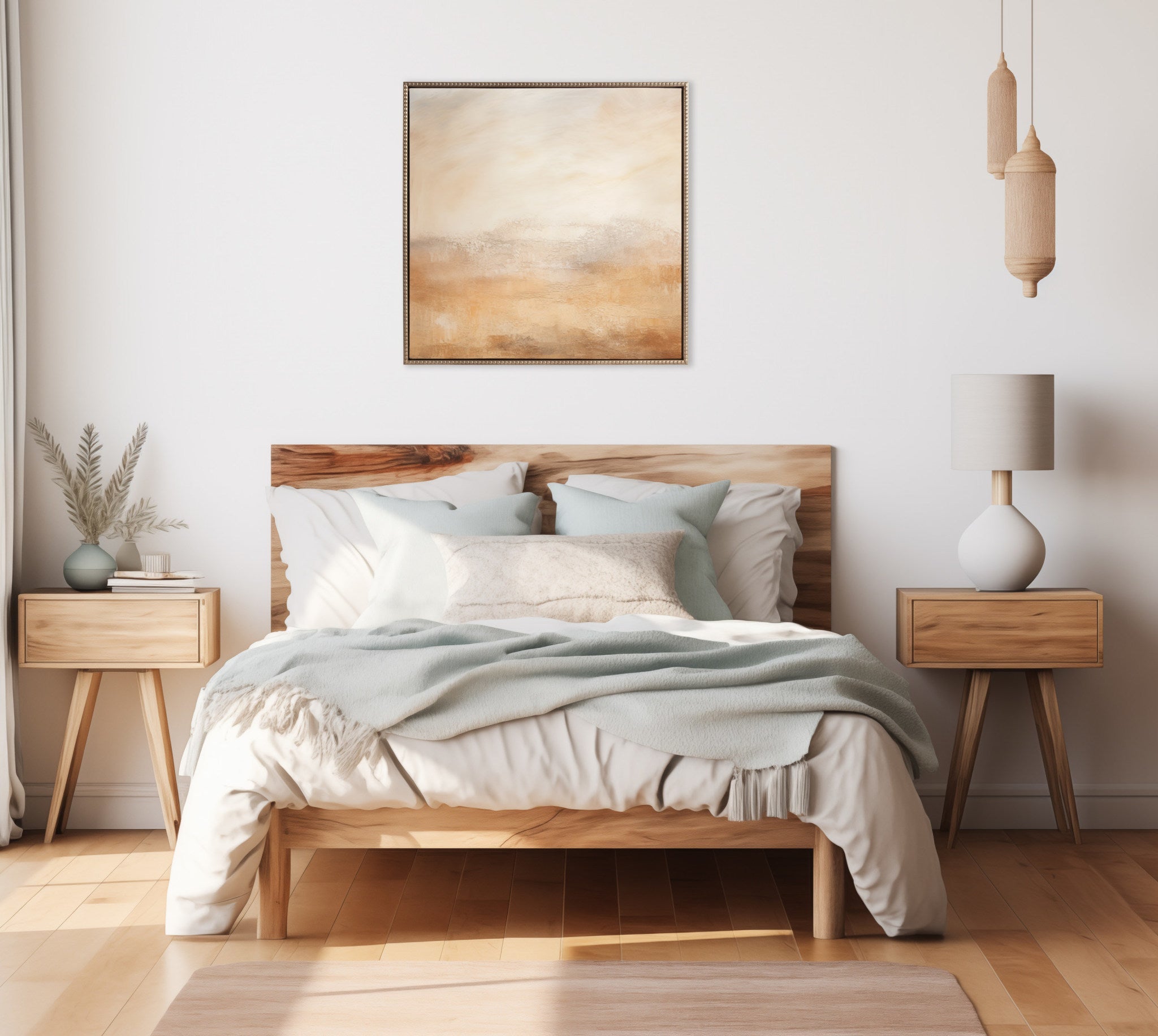 Sylvie Beaded Tonal Abstract Earthy Warm Framed Canvas by The Creative Bunch Studio