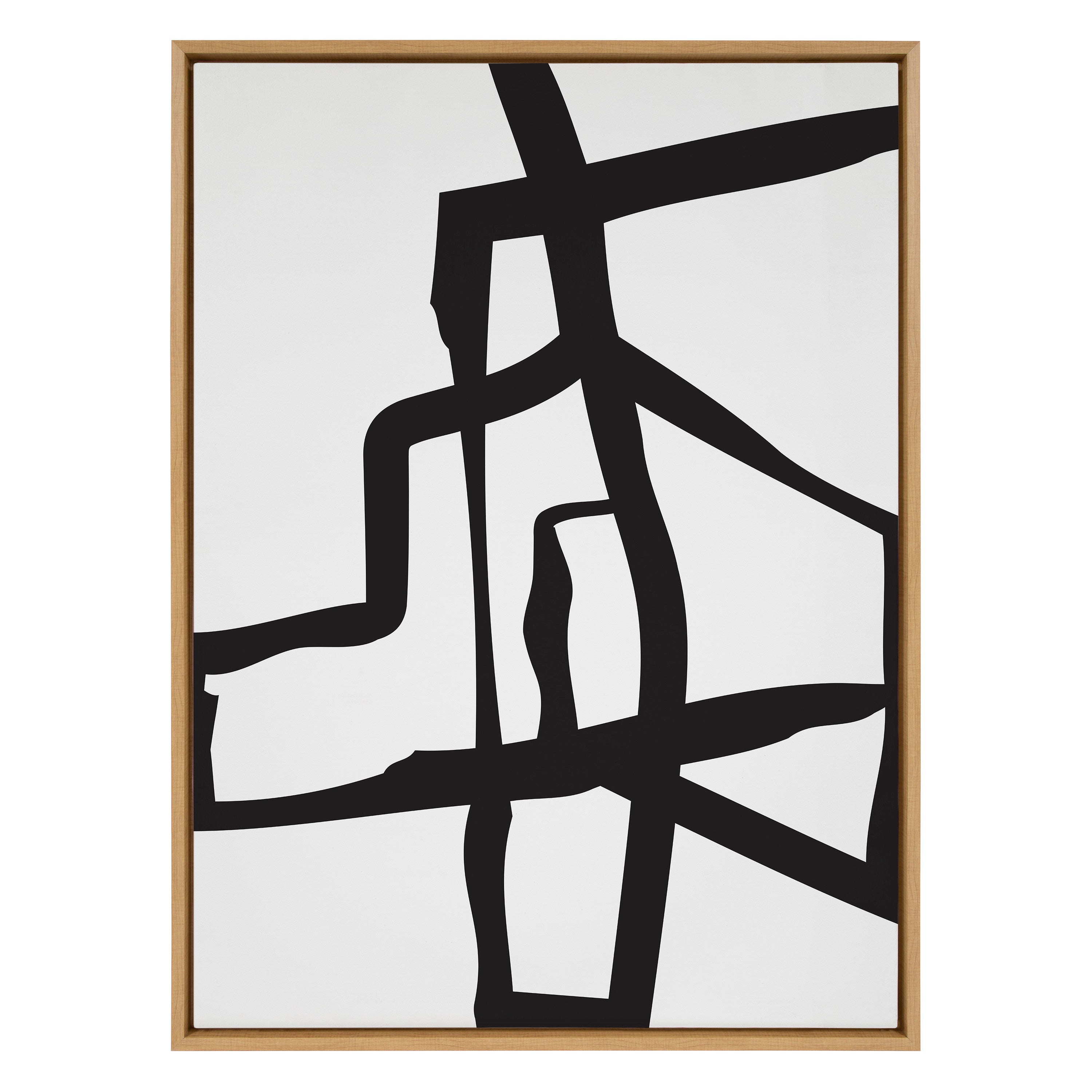 Sylvie Bold Sophisticated Abstract Black Stroke Framed Canvas by The Creative Bunch Studio
