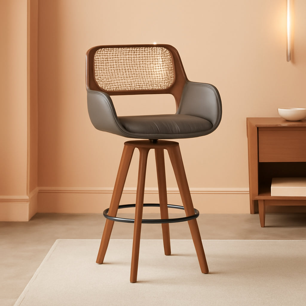 Rattan Swivel Bar Stools Counter Height Black 29.7in 3 Pack