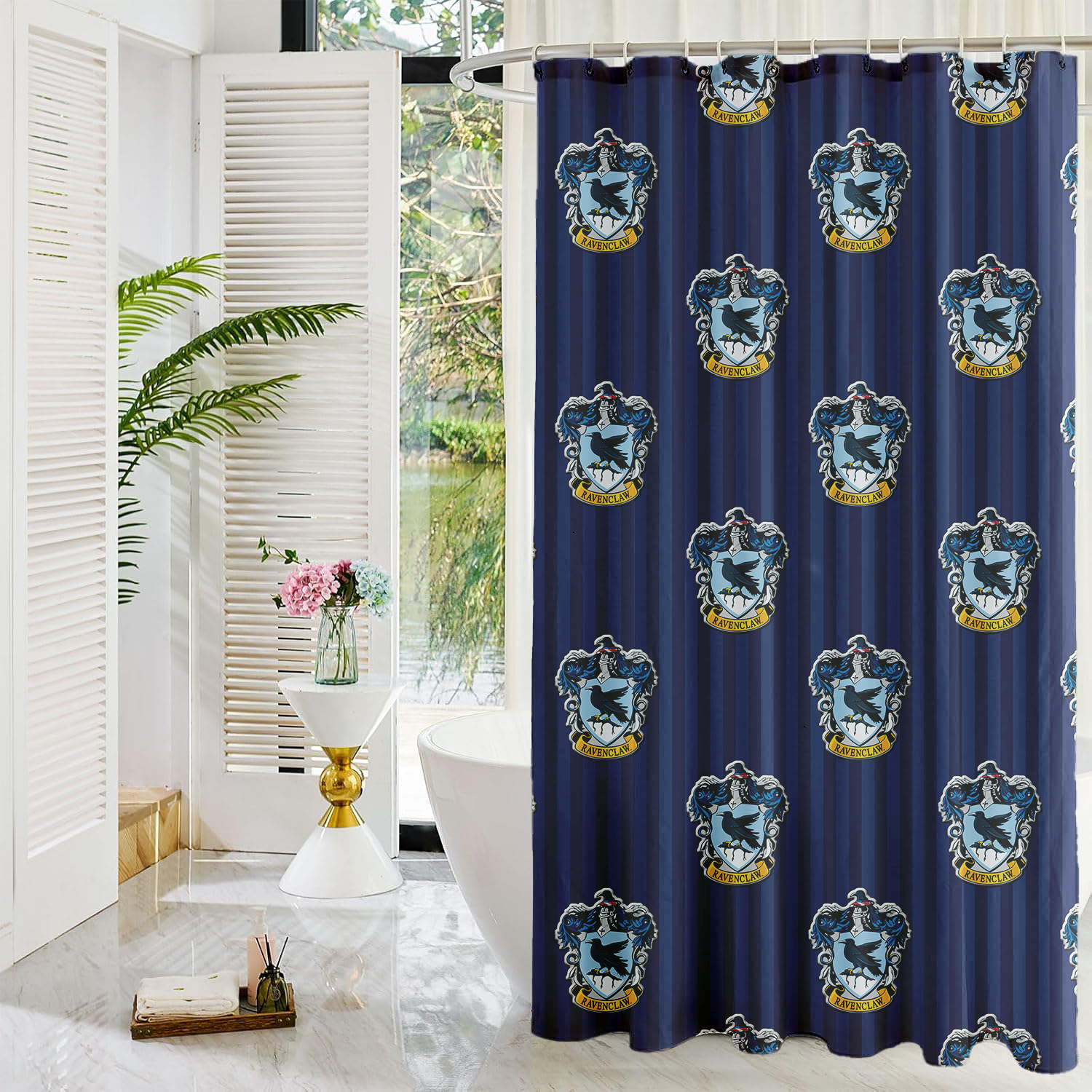 Harry Potter Shower Curtains | Gryffindor, Slytherin, Hufflepuff, Ravenclaw | Linen Fabric-2