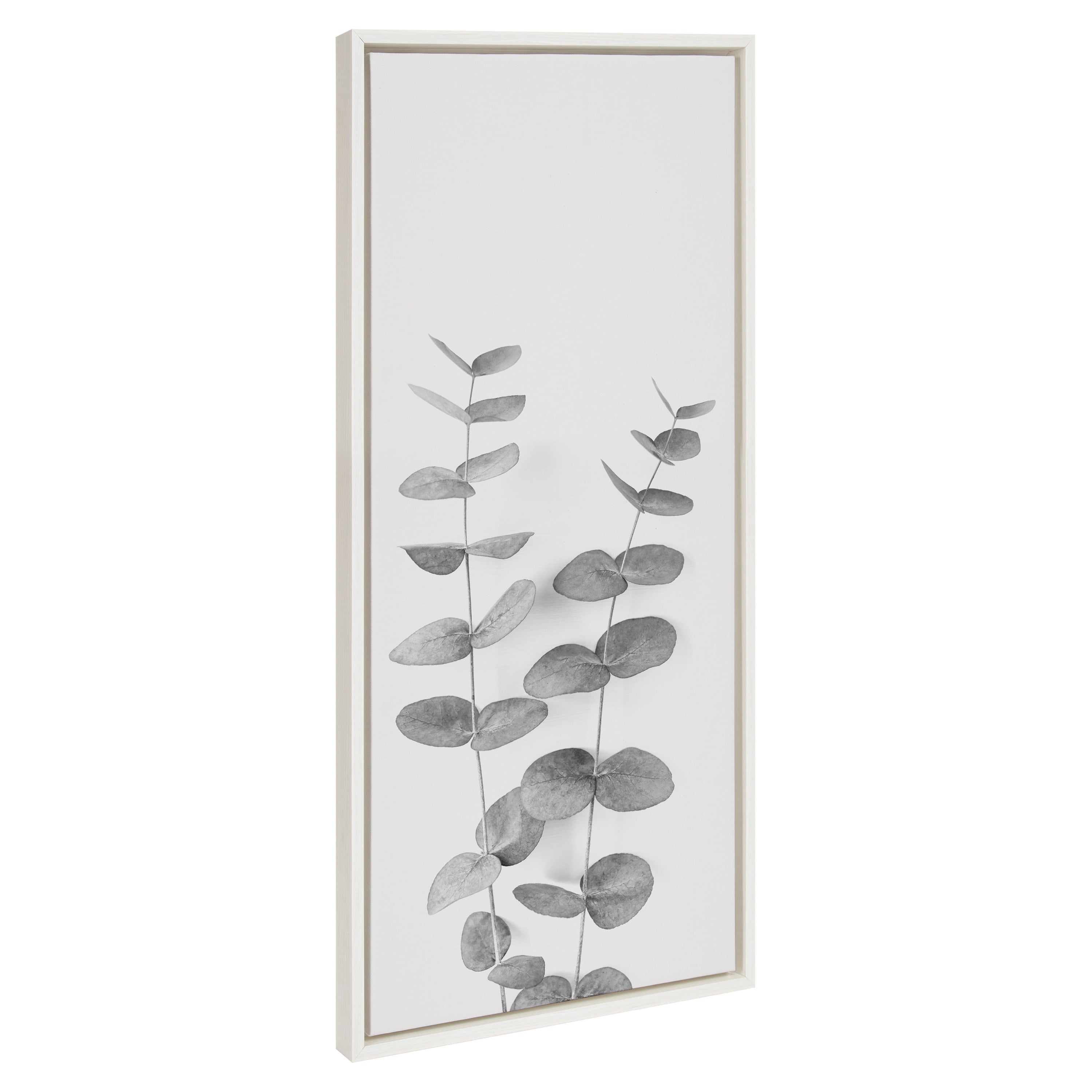 Sylvie Eucalyptus Botanical II Gray and Soft White Framed Canvas by The Creative Bunch Studio