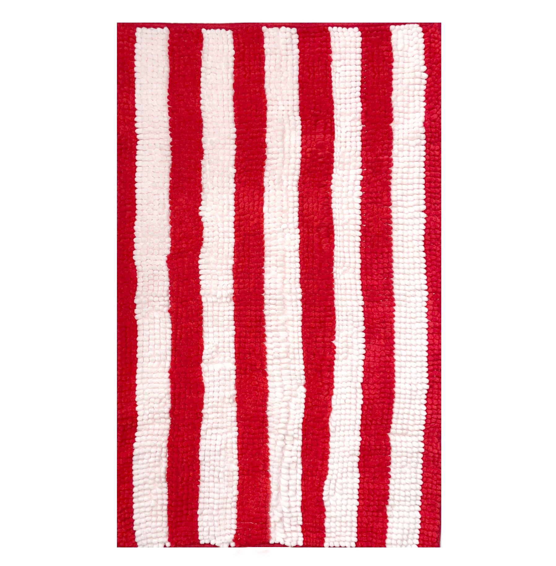 Red White Stripe Soft Cozy Plush Chenille Bath Mat Bathroom Rug - 23" x 15"