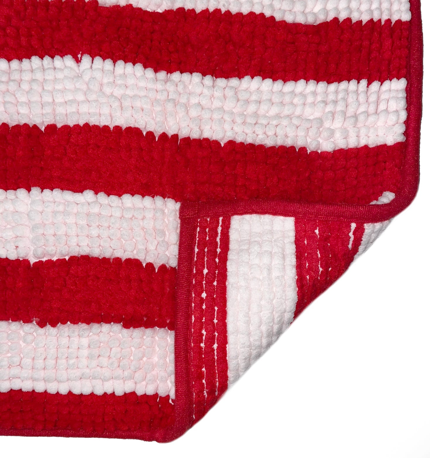 2 Piece Set Red Stripe Soft Cozy Plush Chenille Bath Mat Bathroom Rug