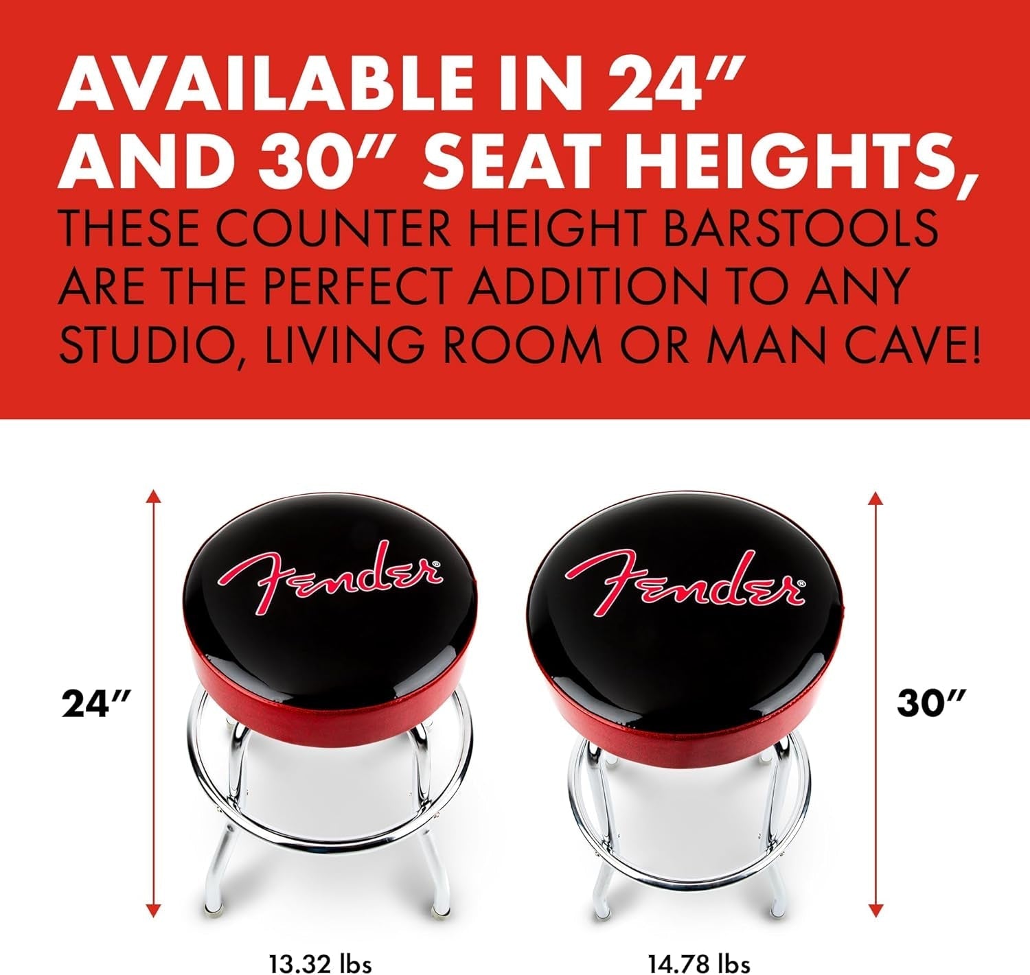 30 Inch Black Swivel Bar Stool With Red Sparkle Logo