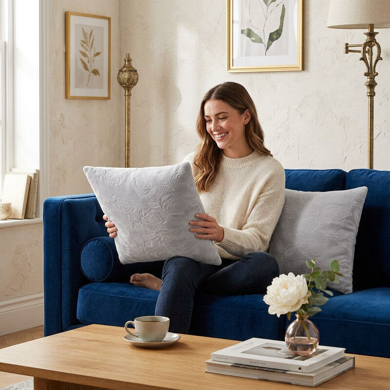 Infinity Home Throw Pillows Faux Fur 18 x 18 Set of 2 Gray Square Home Decor