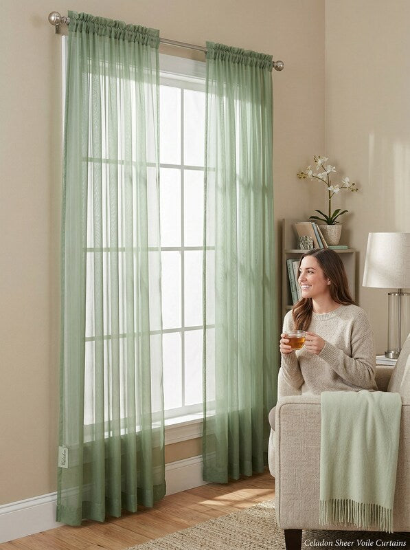 Miller Curtains Sheer Angelica Voile 59 x 84 Panel, Celadon Green