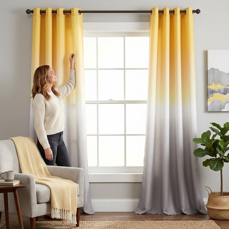 Lush Decor Window Curtains 52x84 - Yellow & Gray Ombre Fiesta Room Darkening
