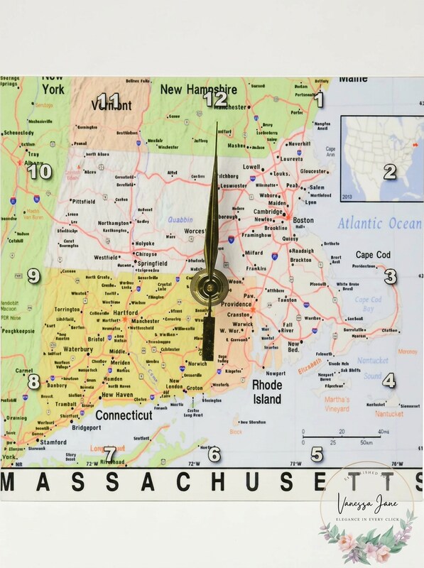 3D Rose dc_184600_1 Print of Massachusetts Cities and State Map Desk Clock, 6x6