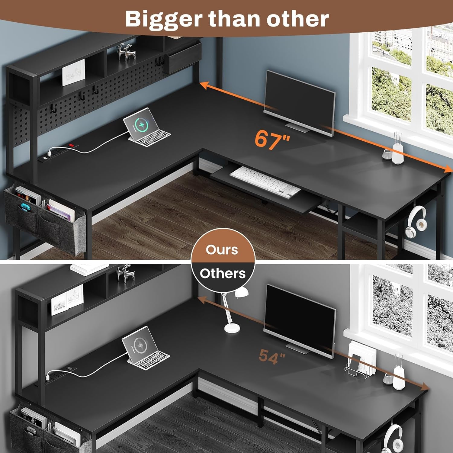 Reversible L Shaped Gaming Desk With Power Outlet