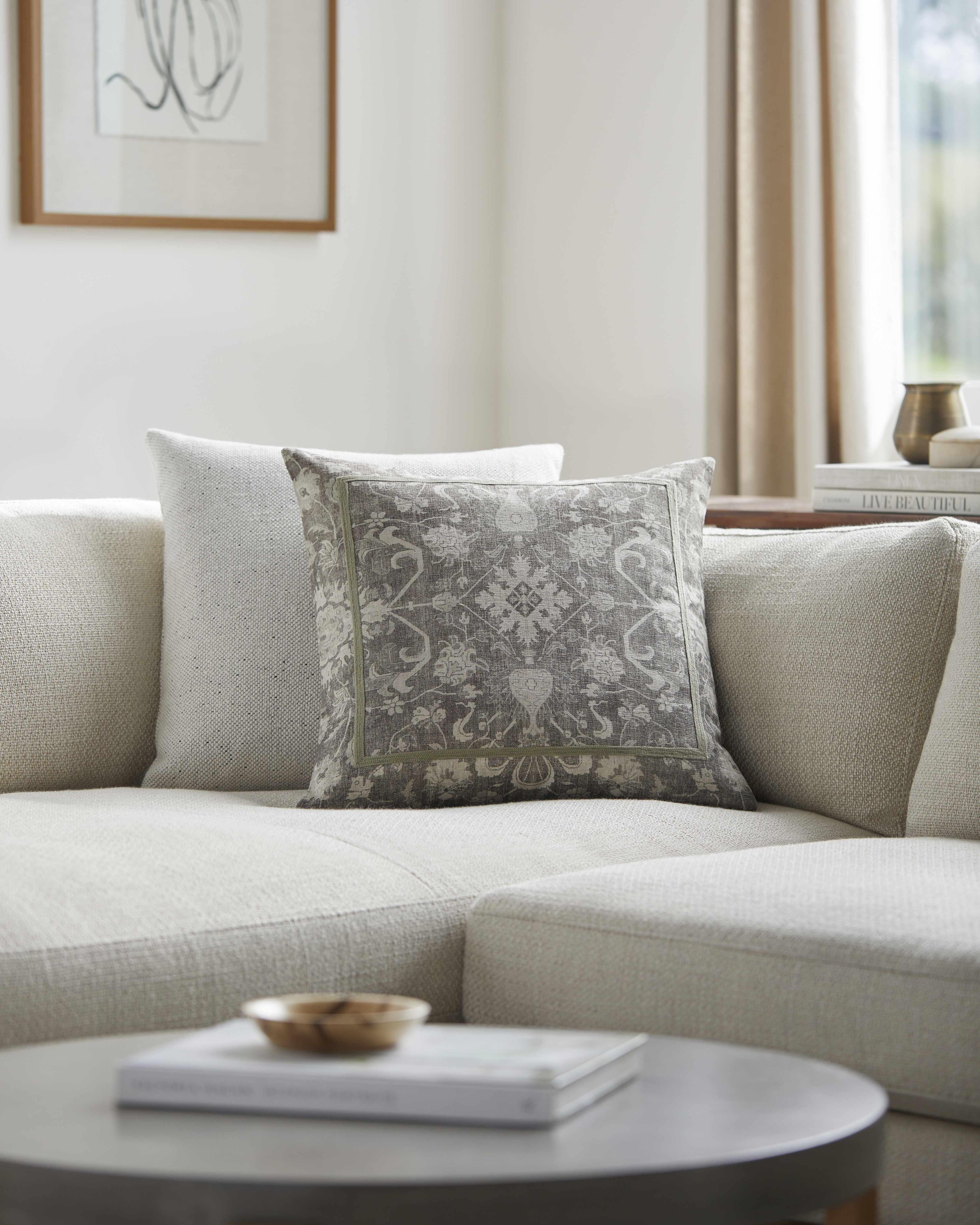 Raith Beige Ornamental Square Accent Pillow - PRHOMZ