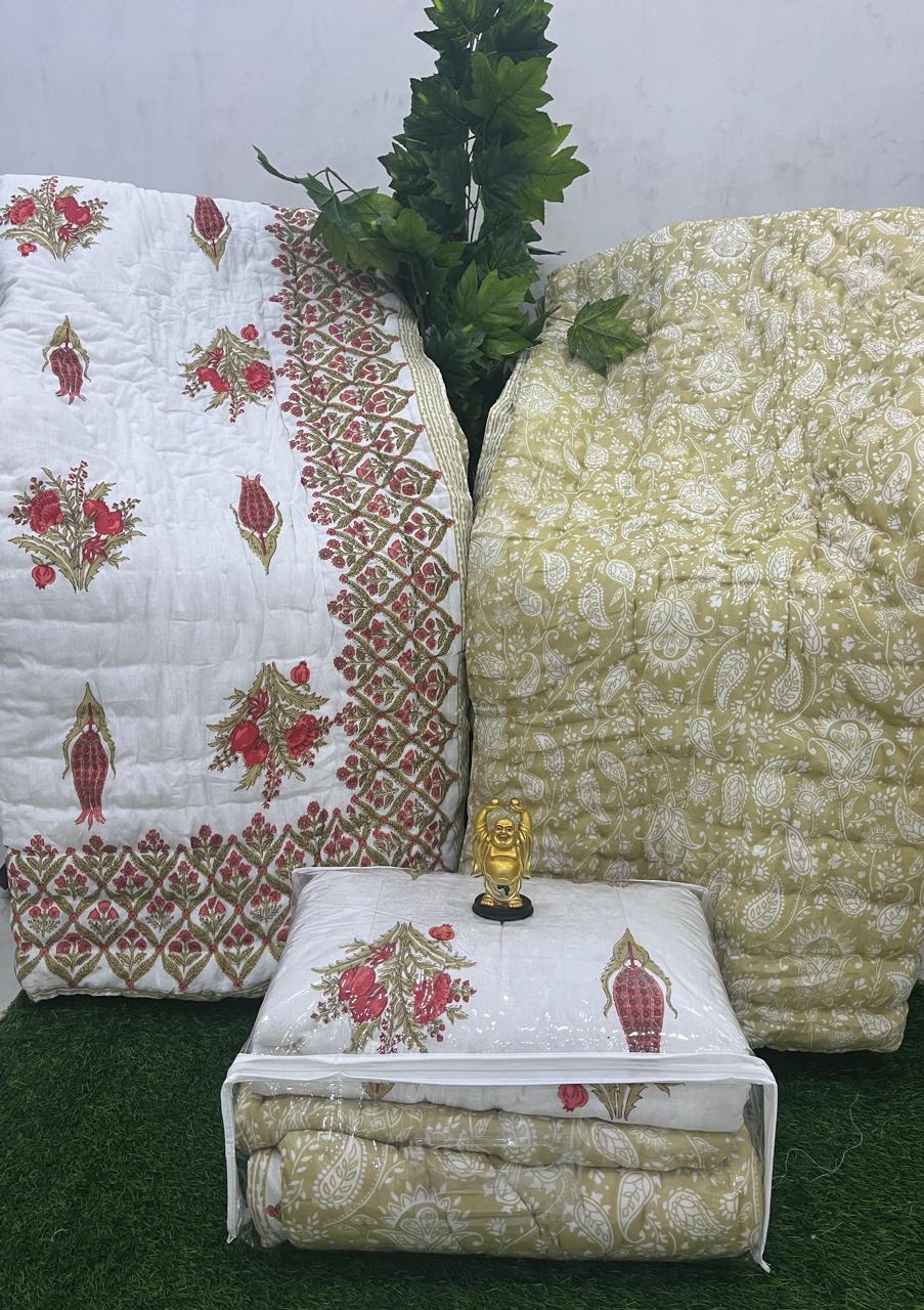 Single Bed Razai/Jaipuri Razai/ Jaipuri Quilt/Hand Block Print Quilt/Cotton Quilt-4