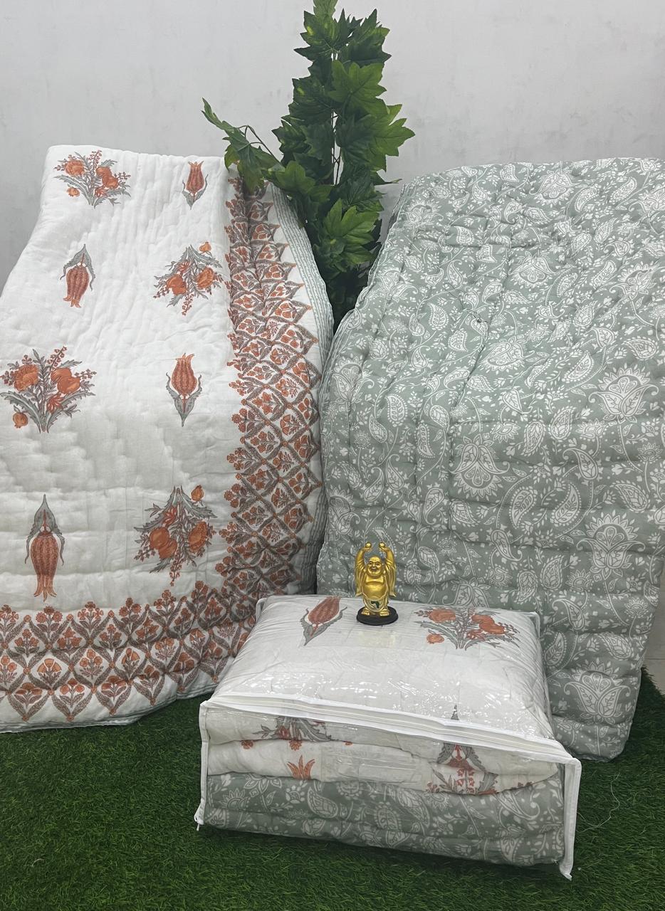 Single Bed Razai/Jaipuri Razai/ Jaipuri Quilt/Hand Block Print Quilt/Cotton Quilt-2