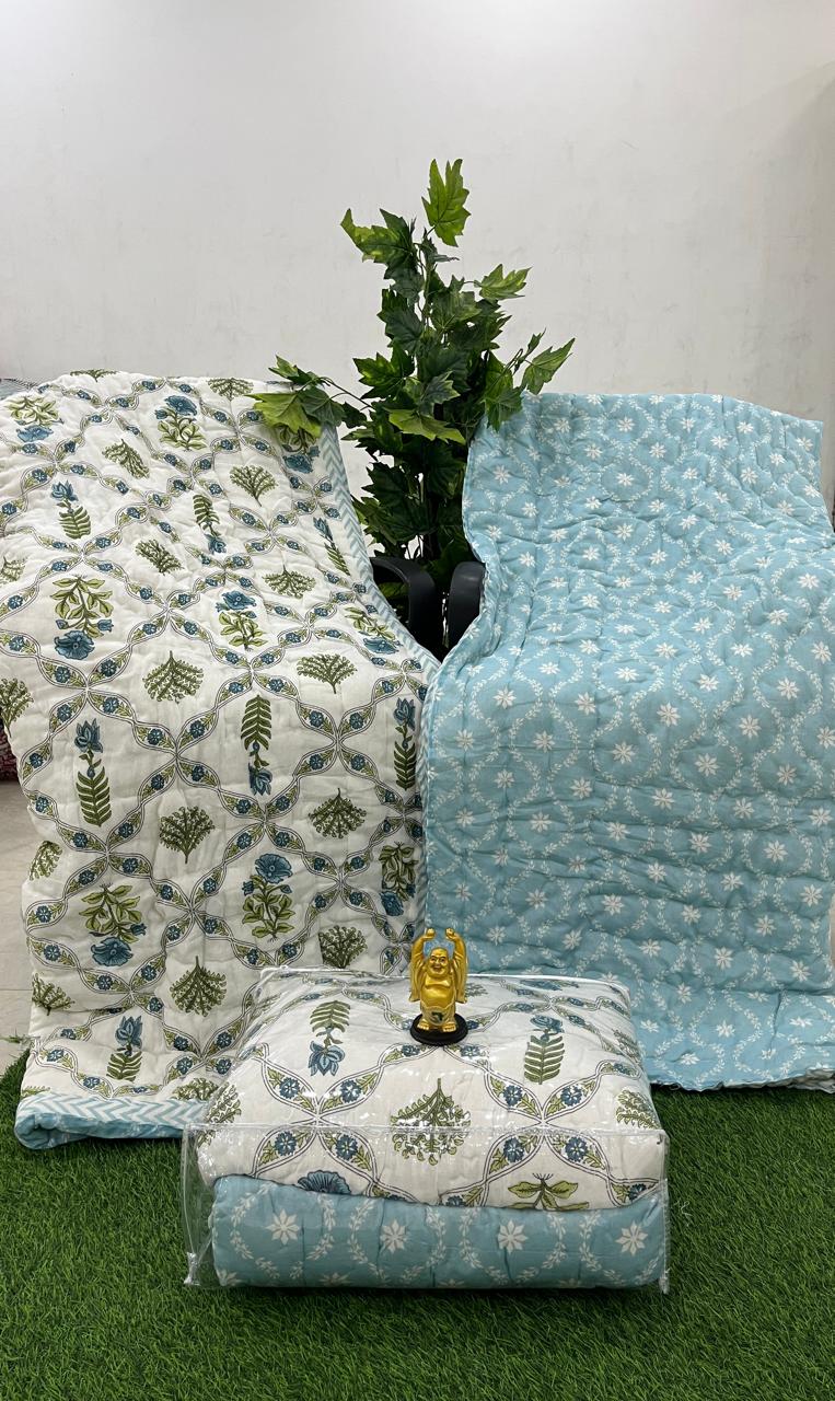 Single Bed Razai/Jaipuri Razai/ Jaipuri Quilt/Hand Block Print Quilt/Cotton Quilt-2