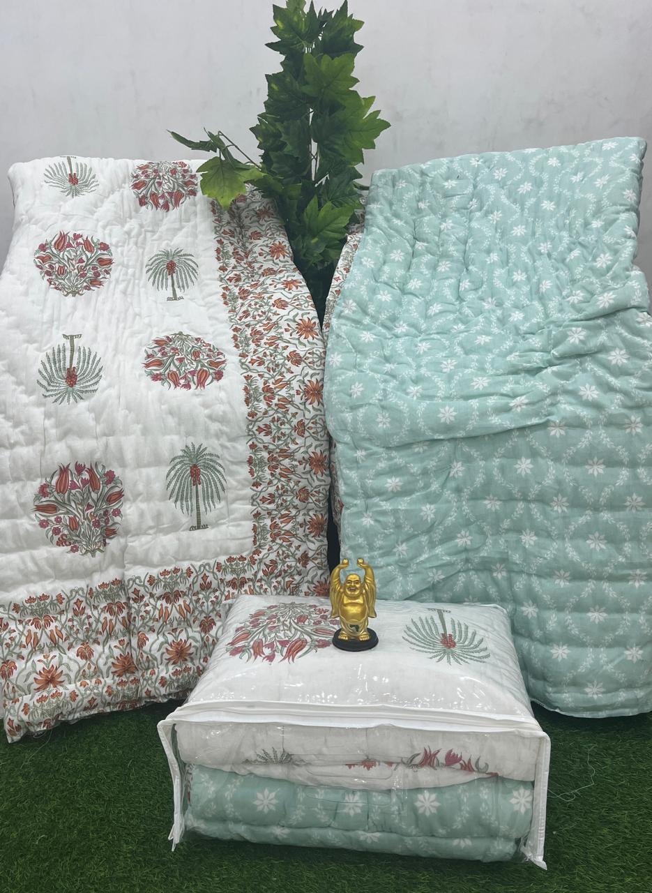 Single Bed Razai/Jaipuri Razai/ Jaipuri Quilt/Hand Block Print Quilt/Cotton Quilt-0