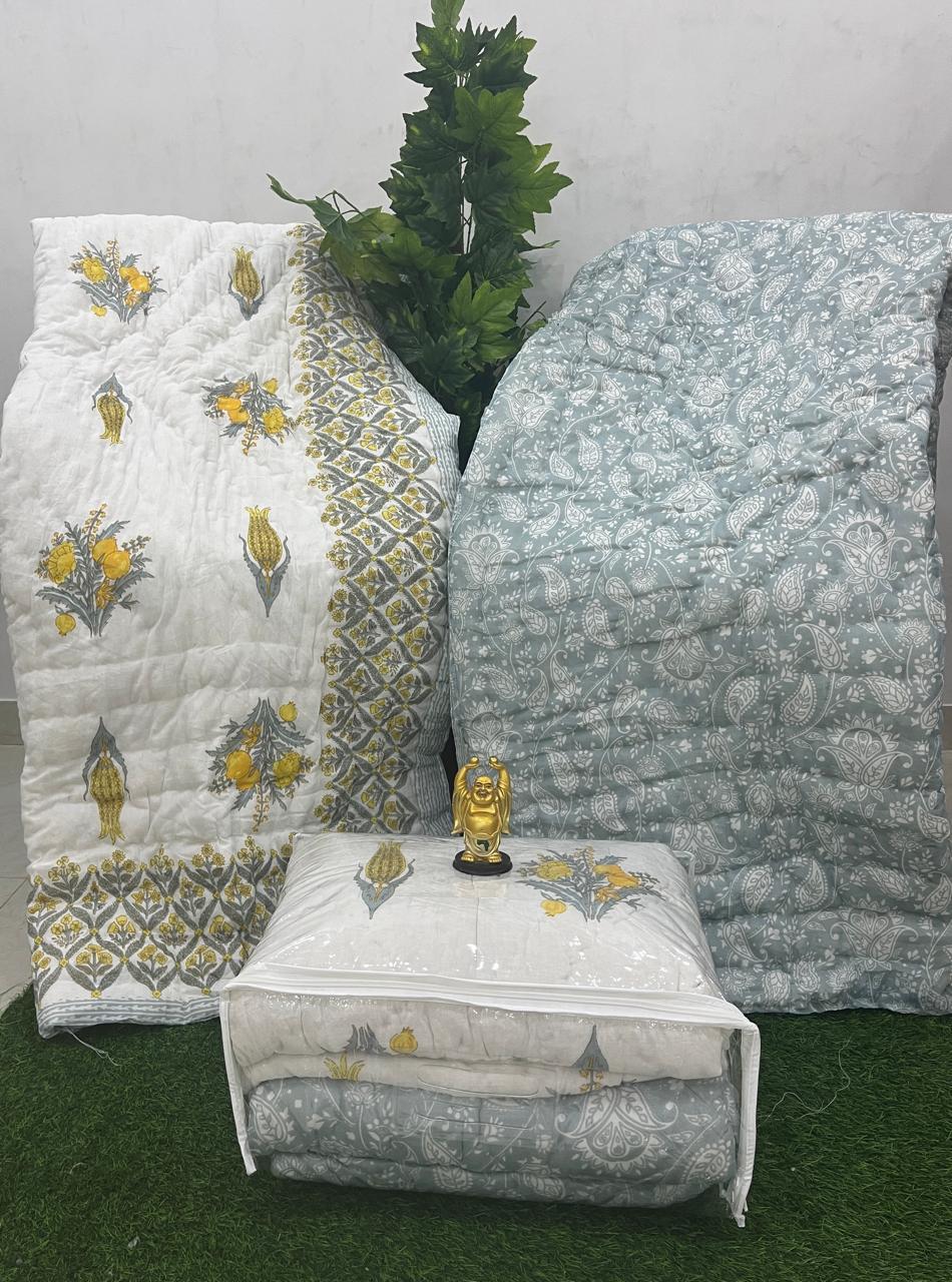 Single Bed Razai/Jaipuri Razai/ Jaipuri Quilt/Hand Block Print Quilt/Cotton Quilt-3