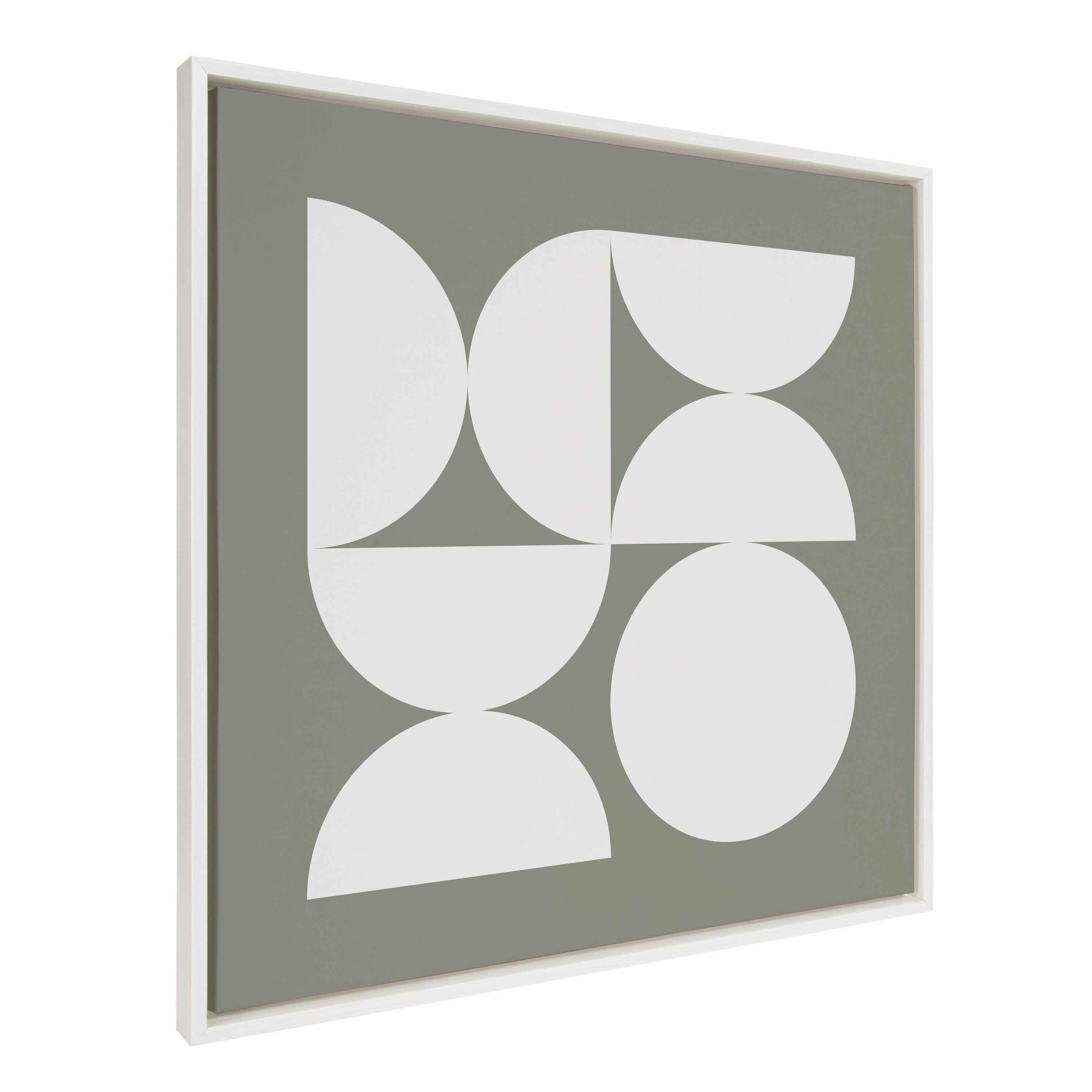 Sylvie Bold Vintage Geometric Soft White on Sage Green Framed Canvas by The Creative Bunch Studio