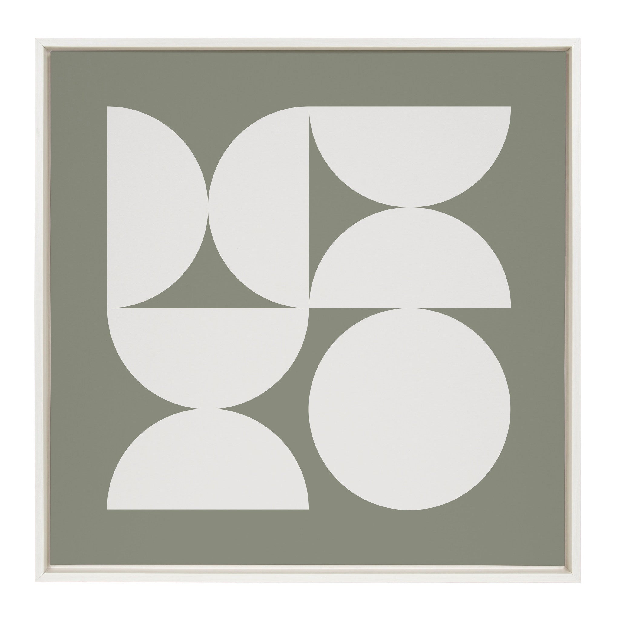 Sylvie Bold Vintage Geometric Soft White on Sage Green Framed Canvas by The Creative Bunch Studio