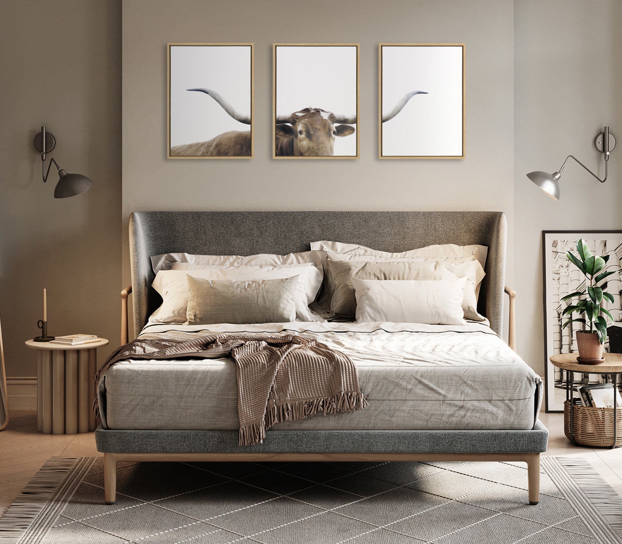 Sylvie Texas Longhorn 1 2 3 Framed Canvas by The Creative Bunch Studio