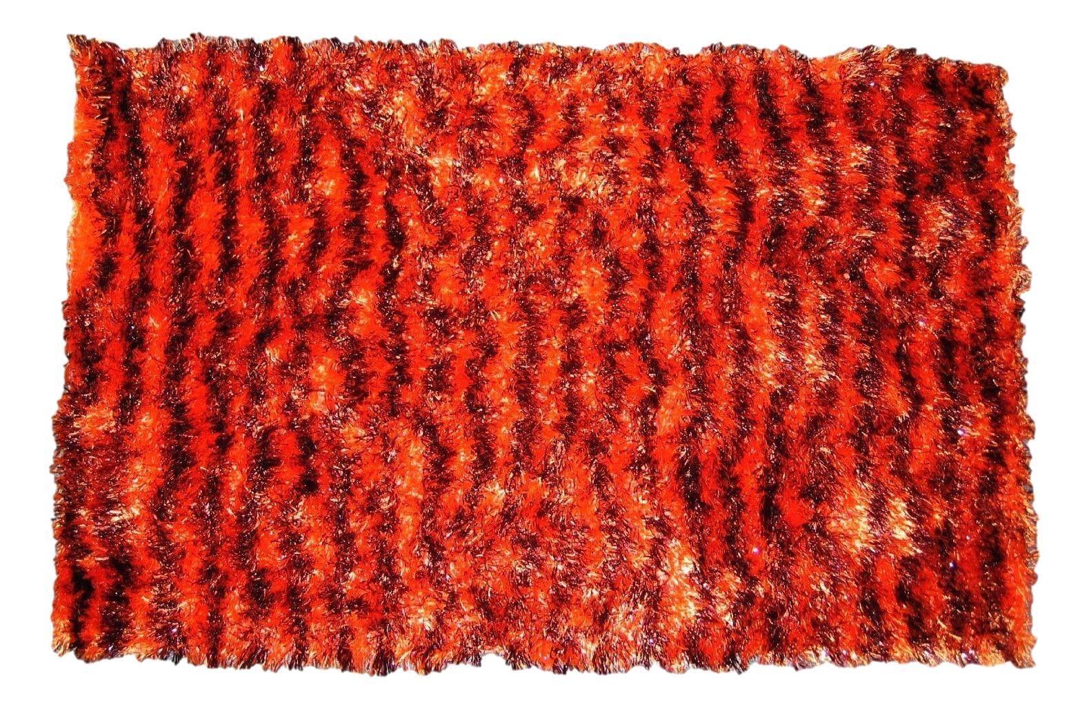 DaDa Bedding Shaggy Soft Rectangle Floor Door Mat Bath Carpet Rug - Striped Orange & Brown - 20" x 32",