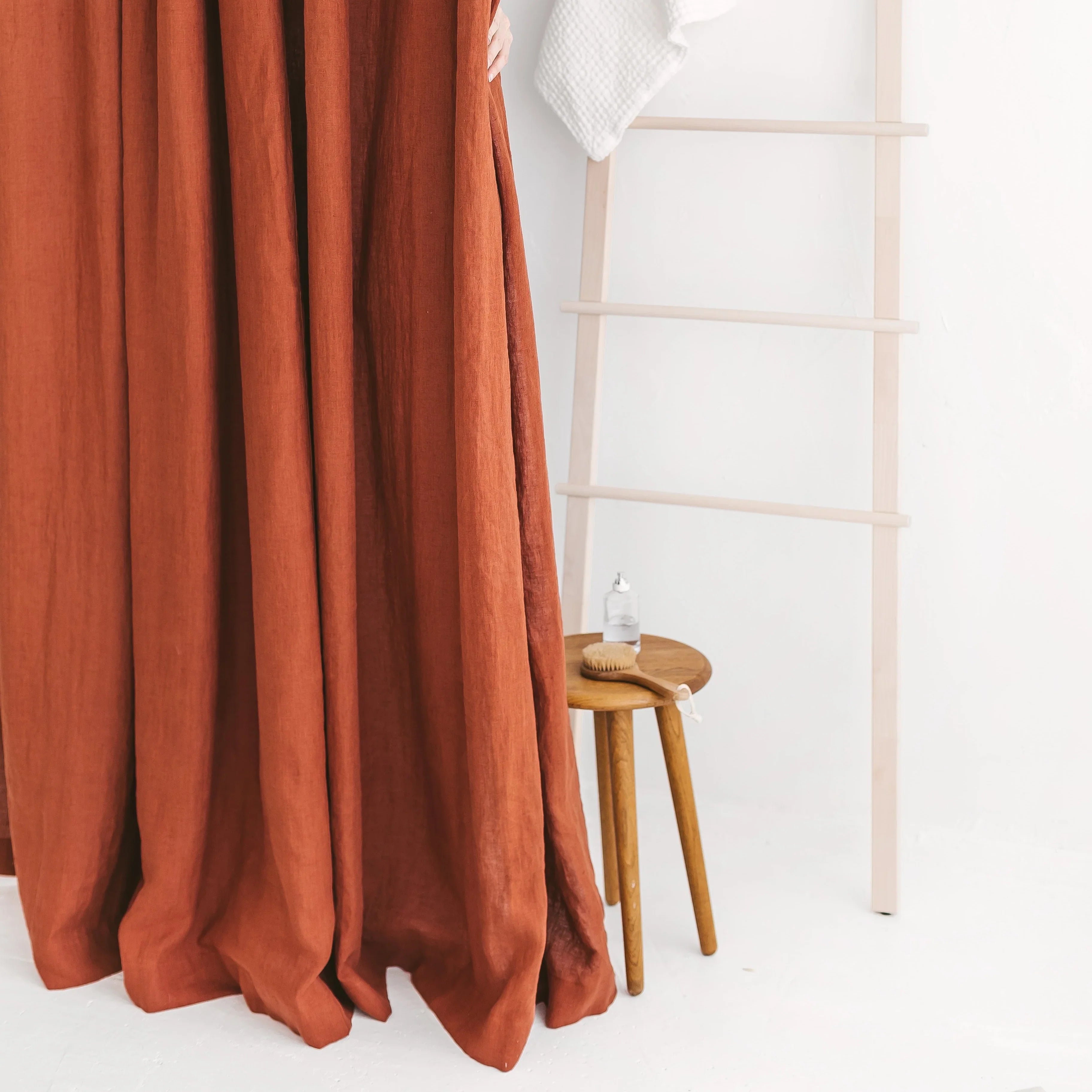 Pure Linen Shower Curtain - Rust Orange, Natural Textured Fabric, Breathable & Quick Dry, Elegant Bathroom Decor, Standard & Extended Sizes-3