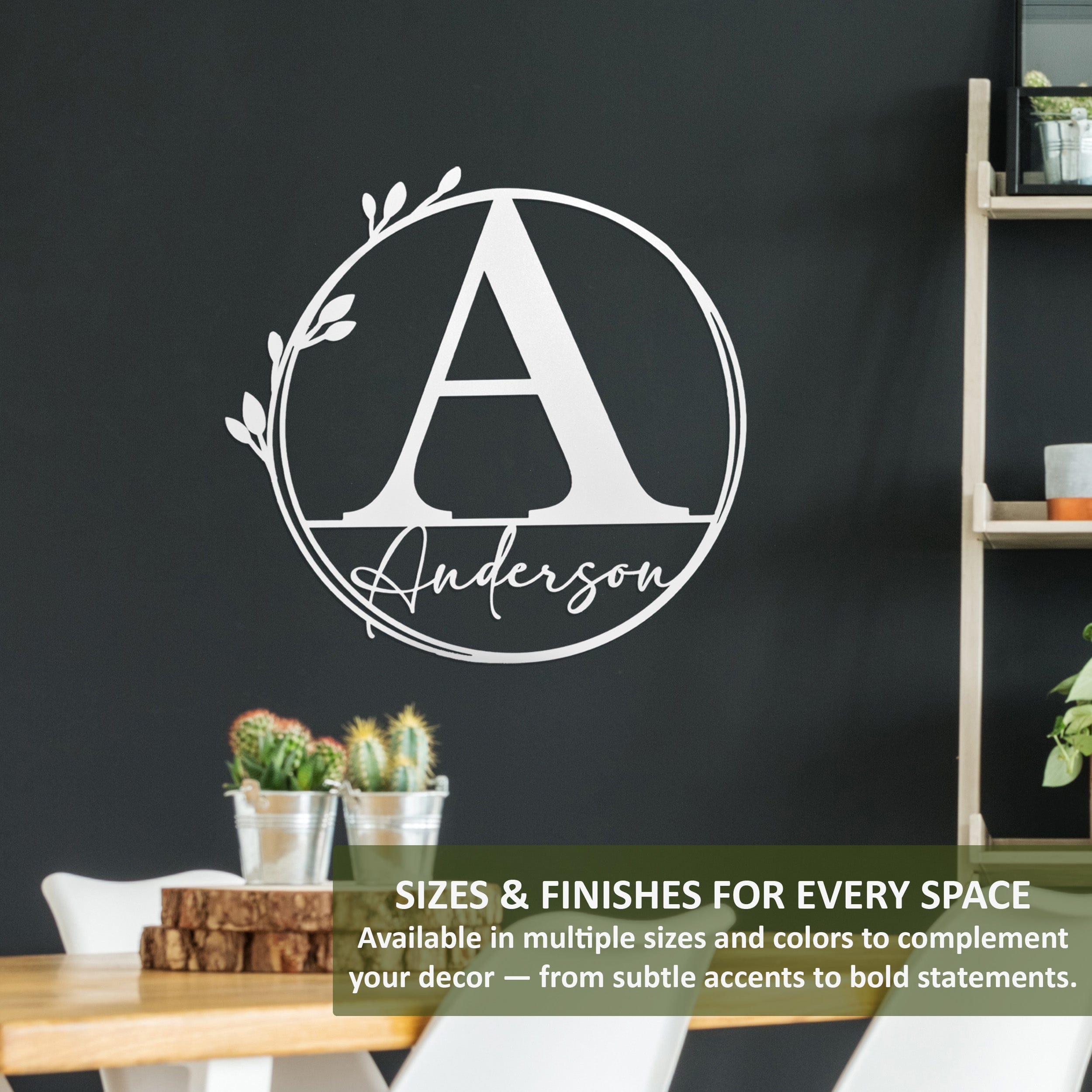 [COL] Floral Leaves - Outdoor Monogram Wreaths for Front Door - Monogram Wall Decor Metal Initial Signs