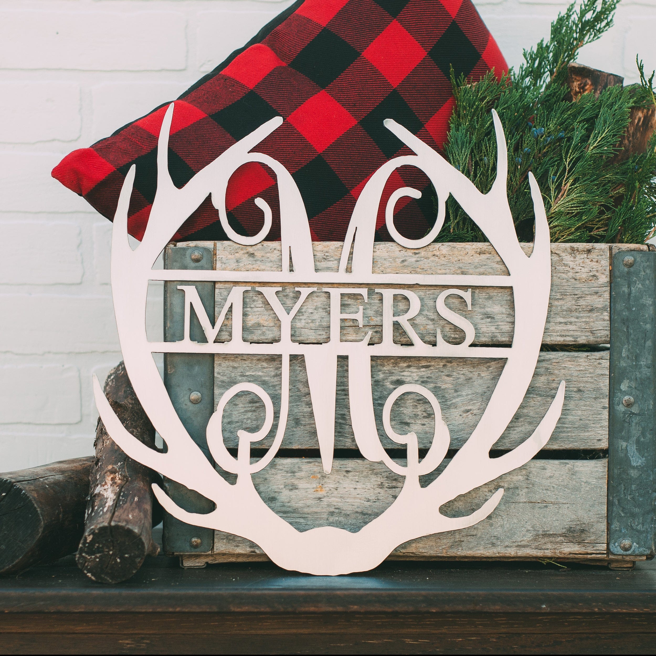 [COL] Antler Monogram with Name - Custom Metal Name Sign for Home Antler