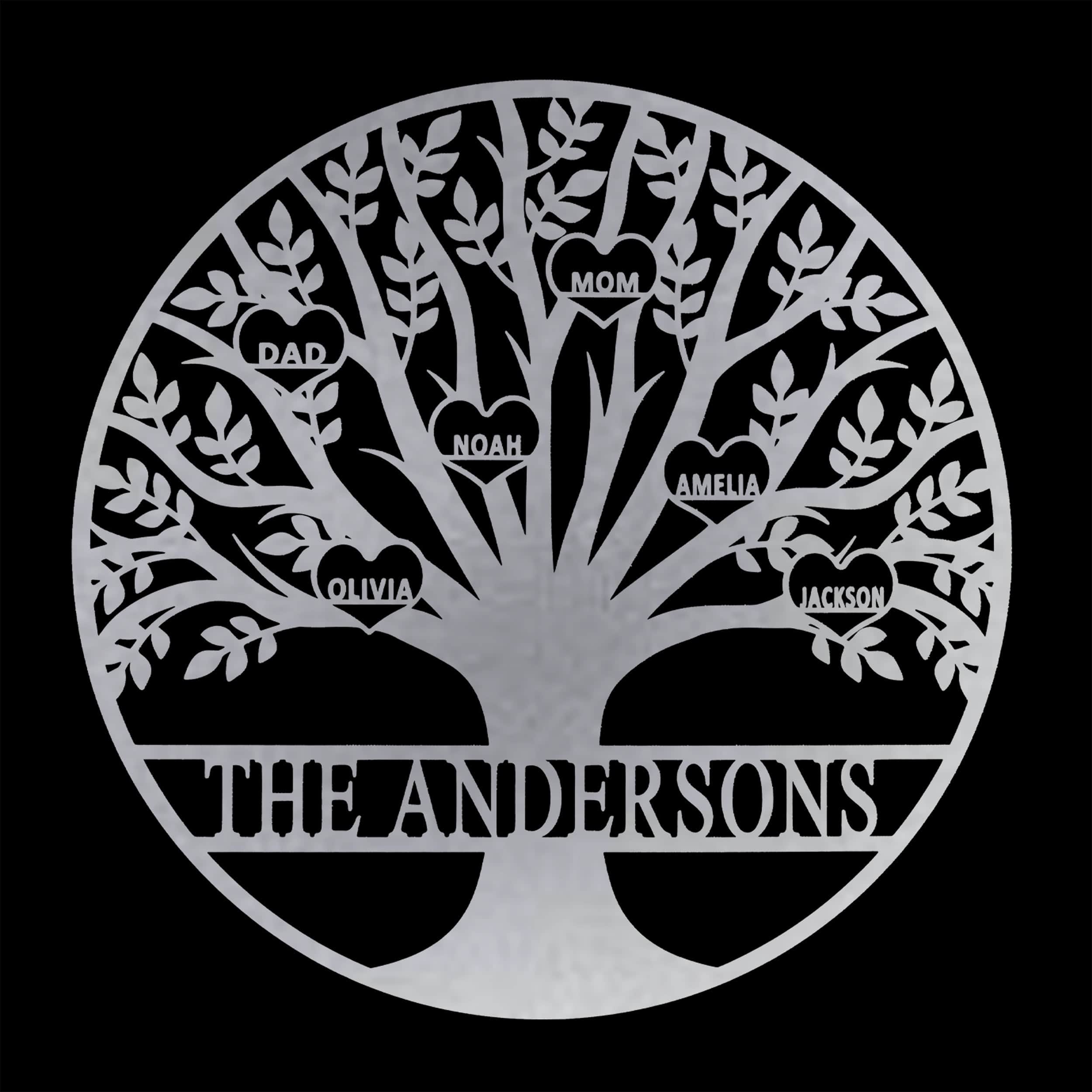 [COL] Tree of Life Personalized Family Tree Metal Sign with Hearts – Custom Name & Date – Large Laser Cut Steel Wall Art
