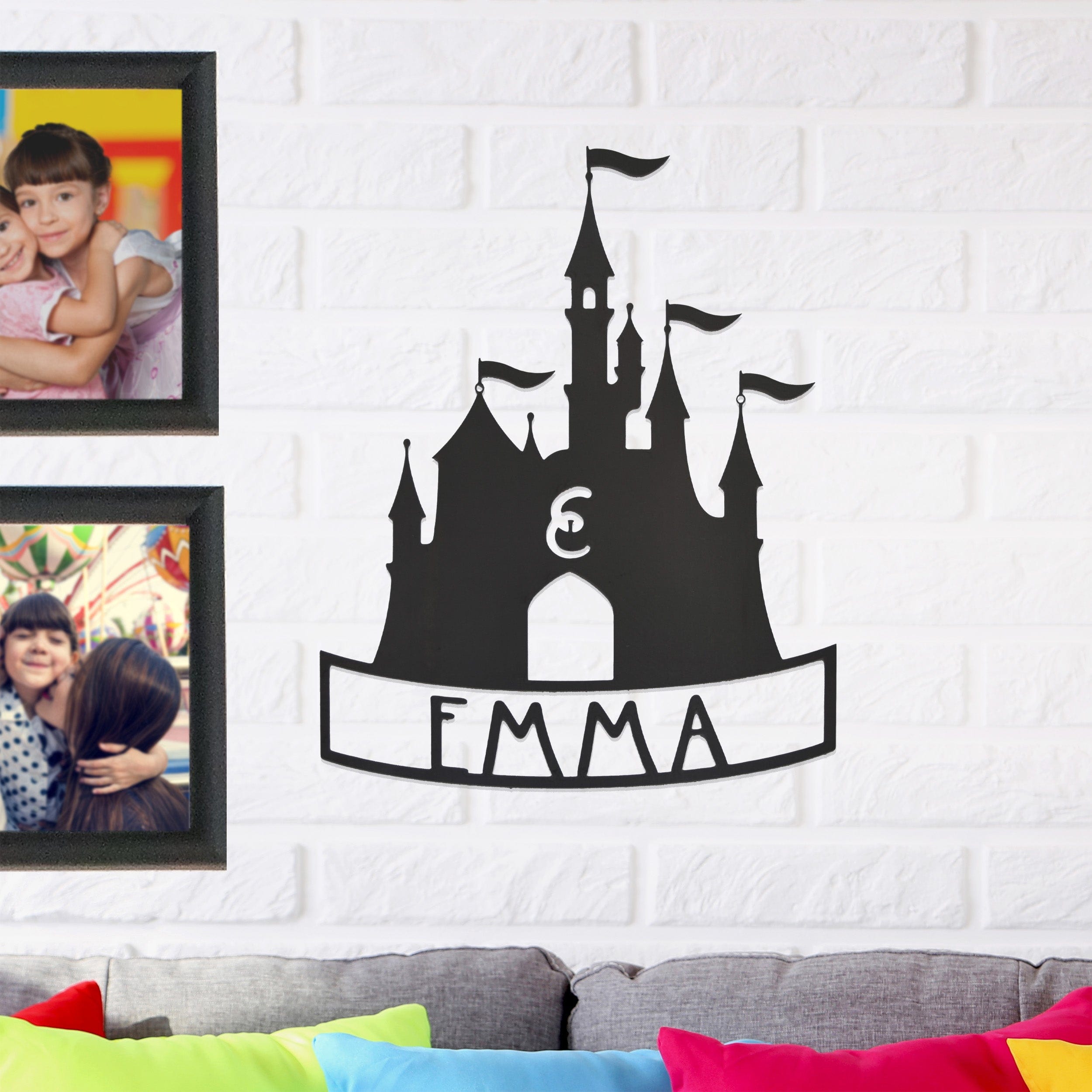 [COL] Mouse Ears and Castle Monogram - Personalized Name Sign For Kids Room